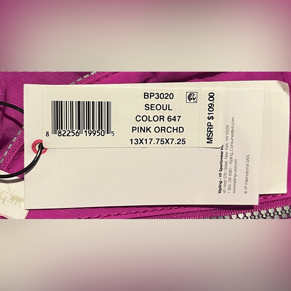 Kipling Pink Seoul Large Backpack new with tags Laptop sleeve - Picture 8 of 8